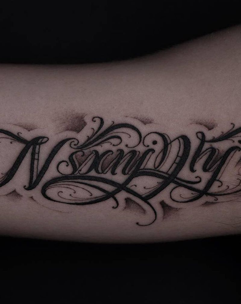 原创花体字作品纹身图片_手臂花体字Old School花体字原创纹身图案