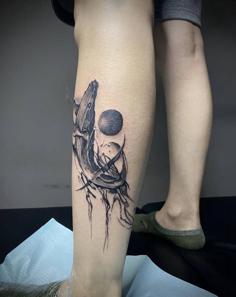 鲸鱼 鲸落纹身图片_手臂腿部点刺纹身图案