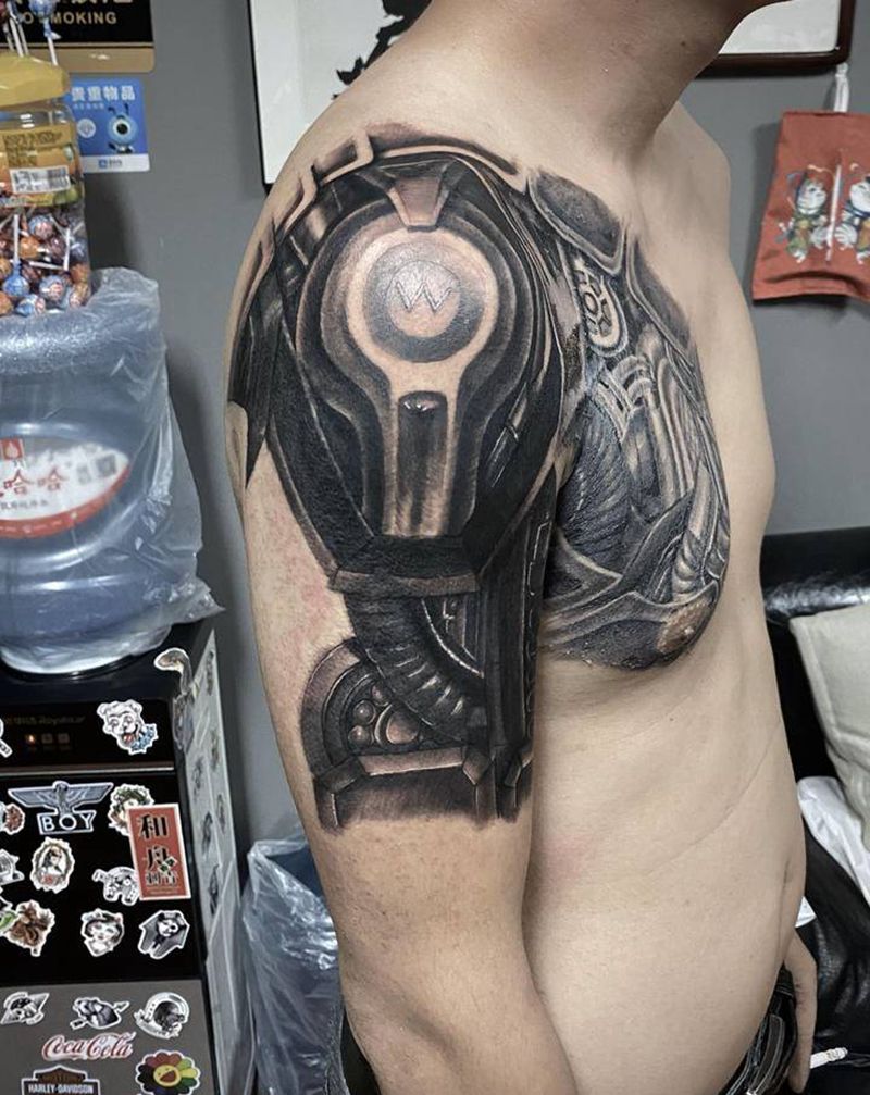 《机械战士》纹身图片_手臂腿部欧美写实机械纹身图案