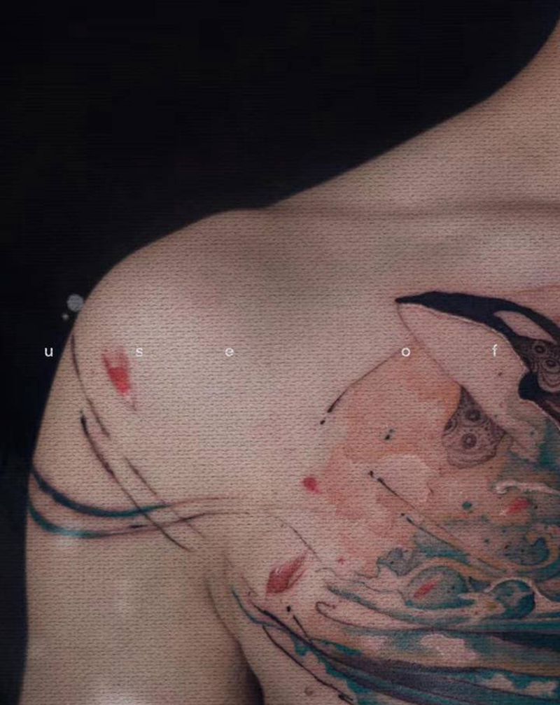 【是你】纹身图片_肩部水墨纹身图案