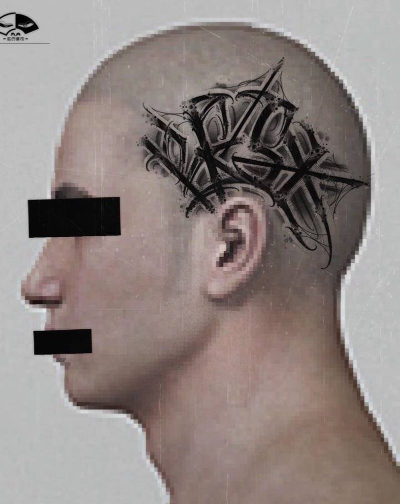 原创暗黑花体字纹身纹身图片_颈部腰部花体字Old School暗黑花体字原创花体字纹身图案