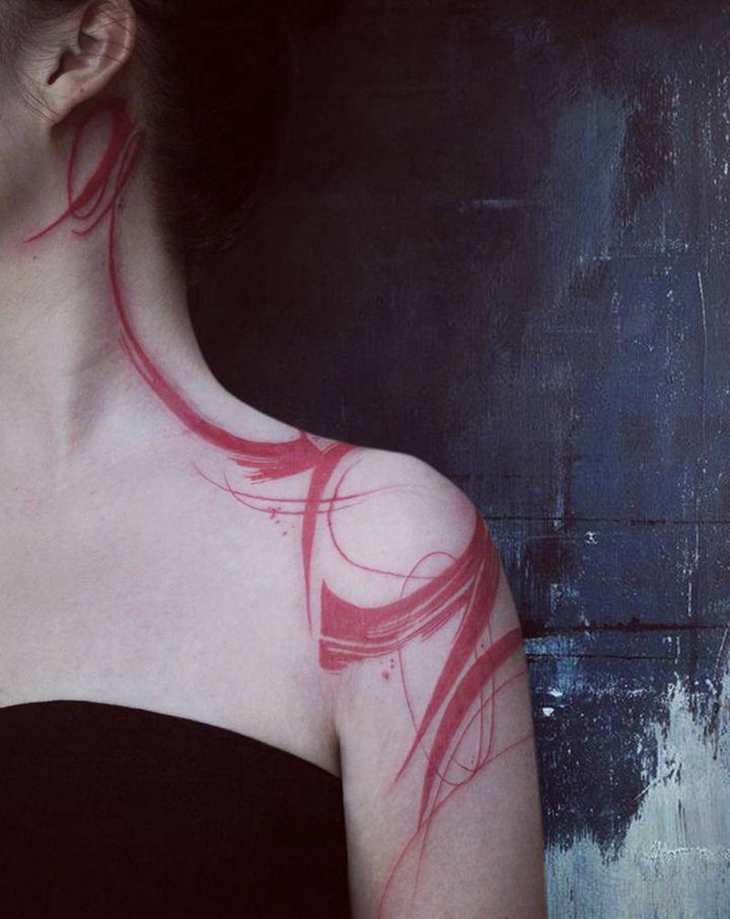 东方舞~ 舞蹈艺术家的纹身纹身图片_颈部肩部水彩水墨纹身图案