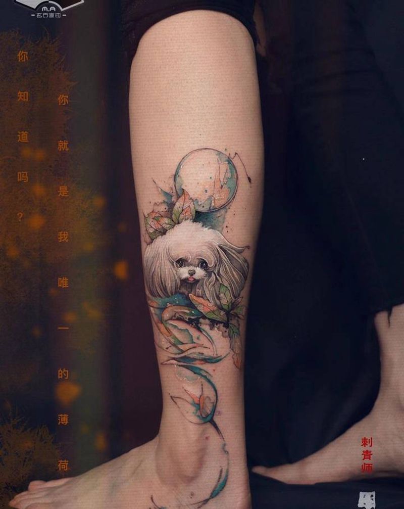 【薄荷，你知道吗】纹身图片_腿部水墨纹身图案