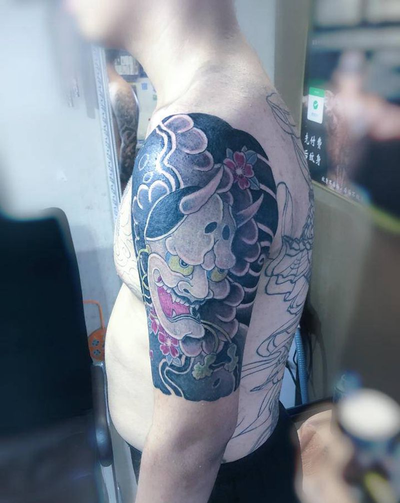 大臂班若纹身图片_手臂老传统纹身图案