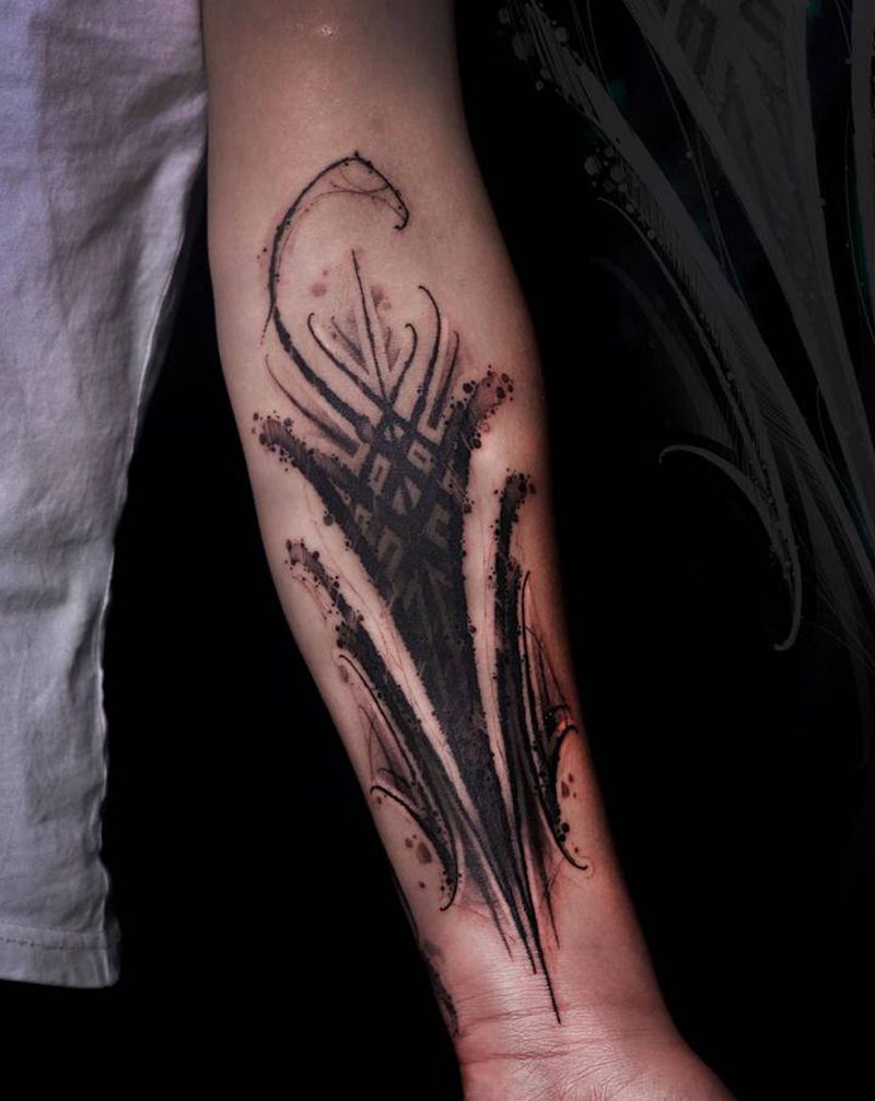 原创暗黑花体字纹身纹身图片_胸部颈部花体字Old School原创暗黑花体字纹身图案