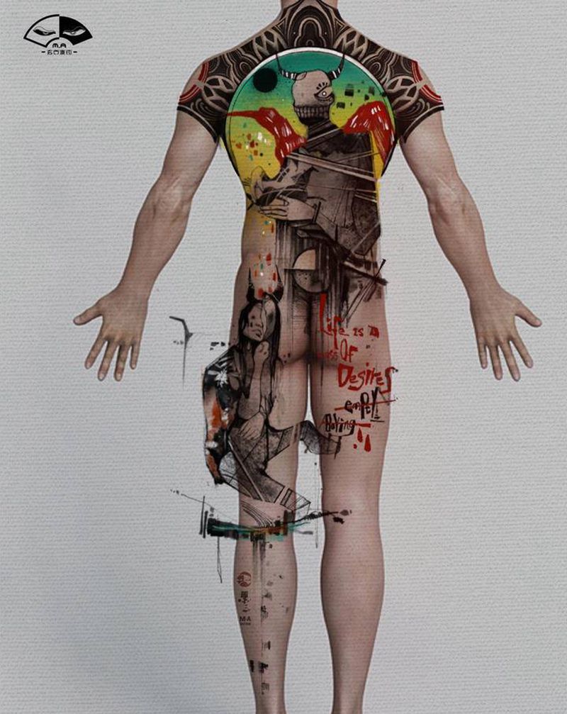 【通体】B面纹身图片_艺术纹身图案