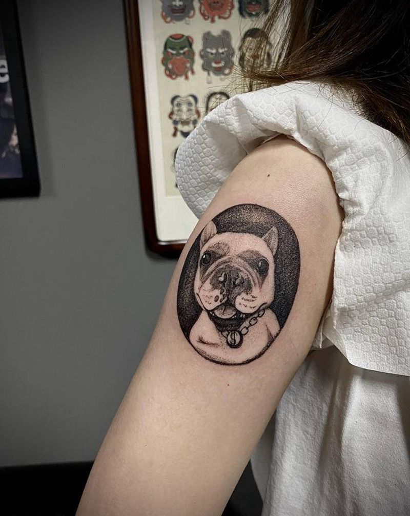 客人爱宠纹身图片_手臂腿部欧美写实点刺狗宠物纹身图案