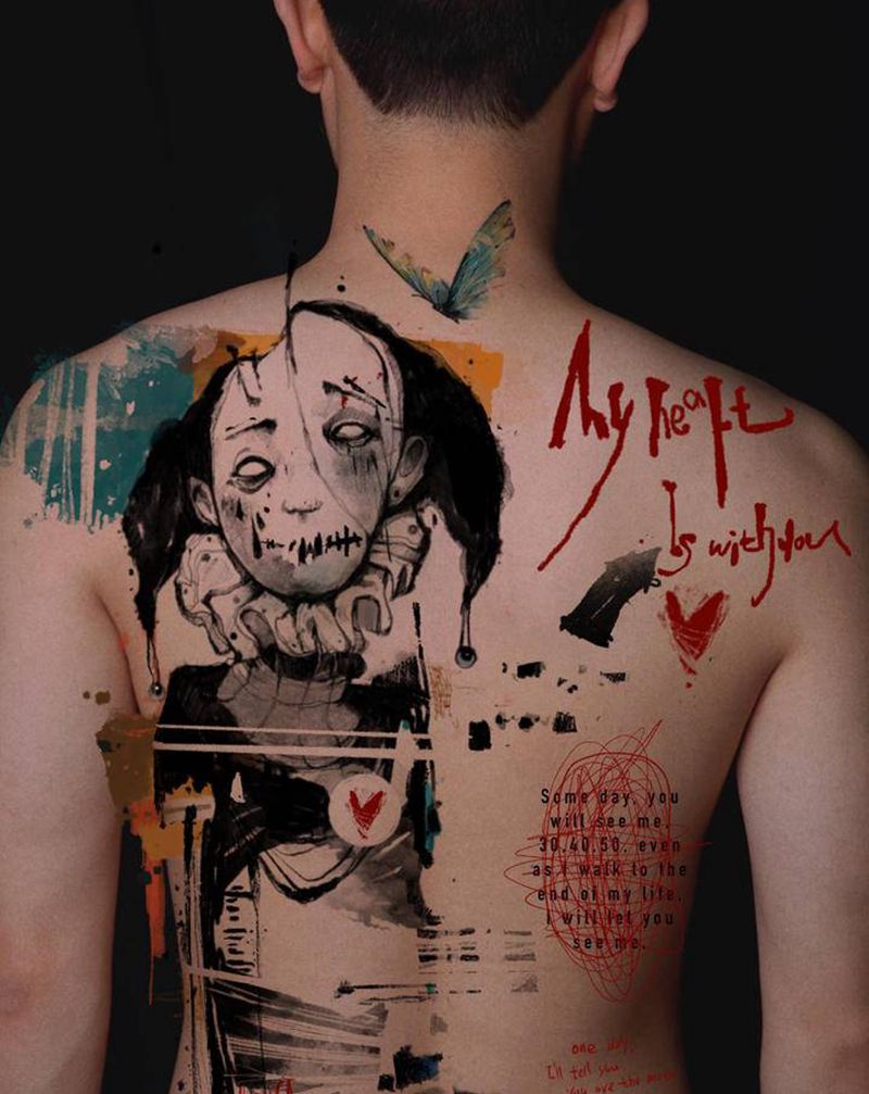 【heart】纹身图片_背部表现主义纹身图案