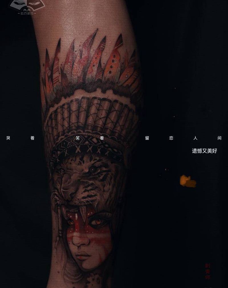 【自知】纹身图片_腿部水墨纹身图案