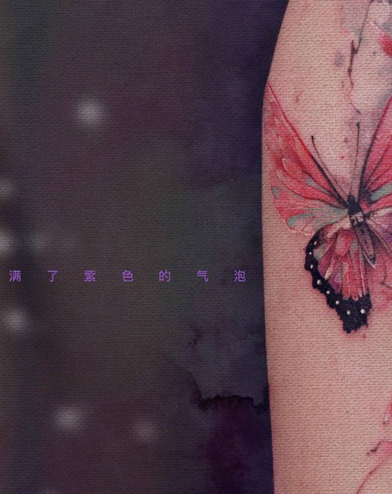 【紫色】纹身图片_手臂水墨纹身图案