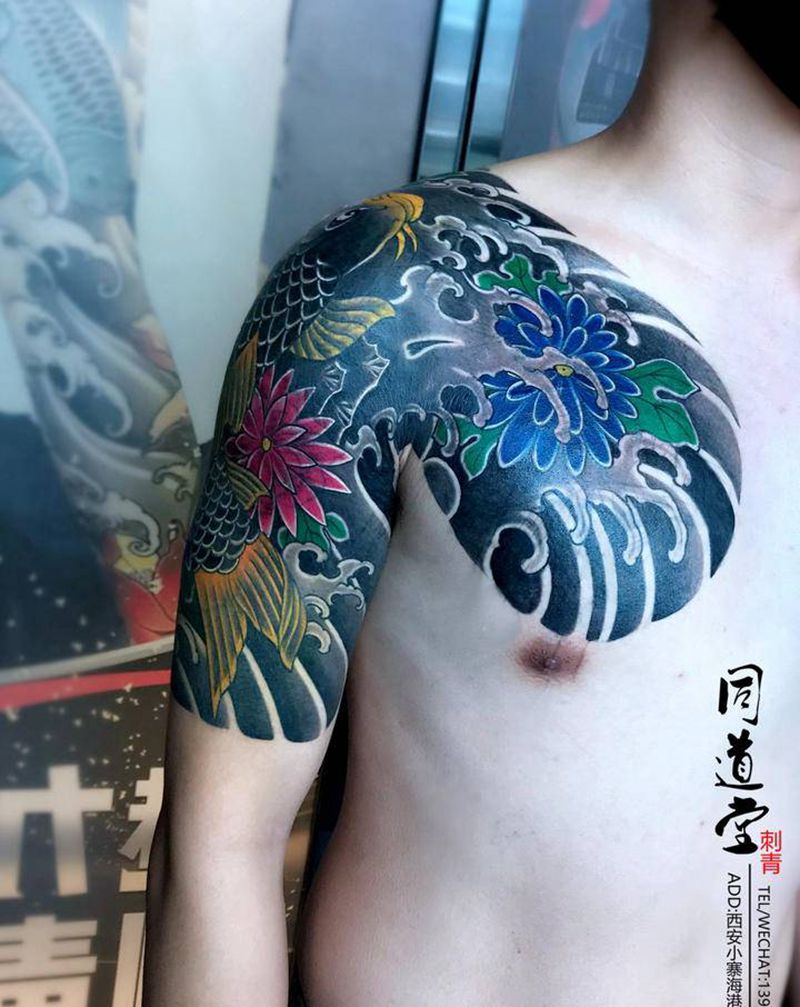 半胛纹身纹身图片_胸部手臂新传统老传统纹身图案