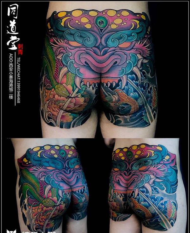 水门图纹身图片_臀部新传统老传统纹身图案