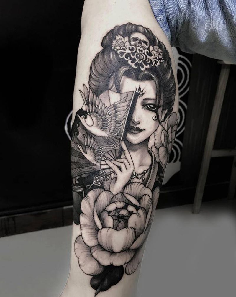 艺技纹身纹身图片_腿部新传统纹身图案