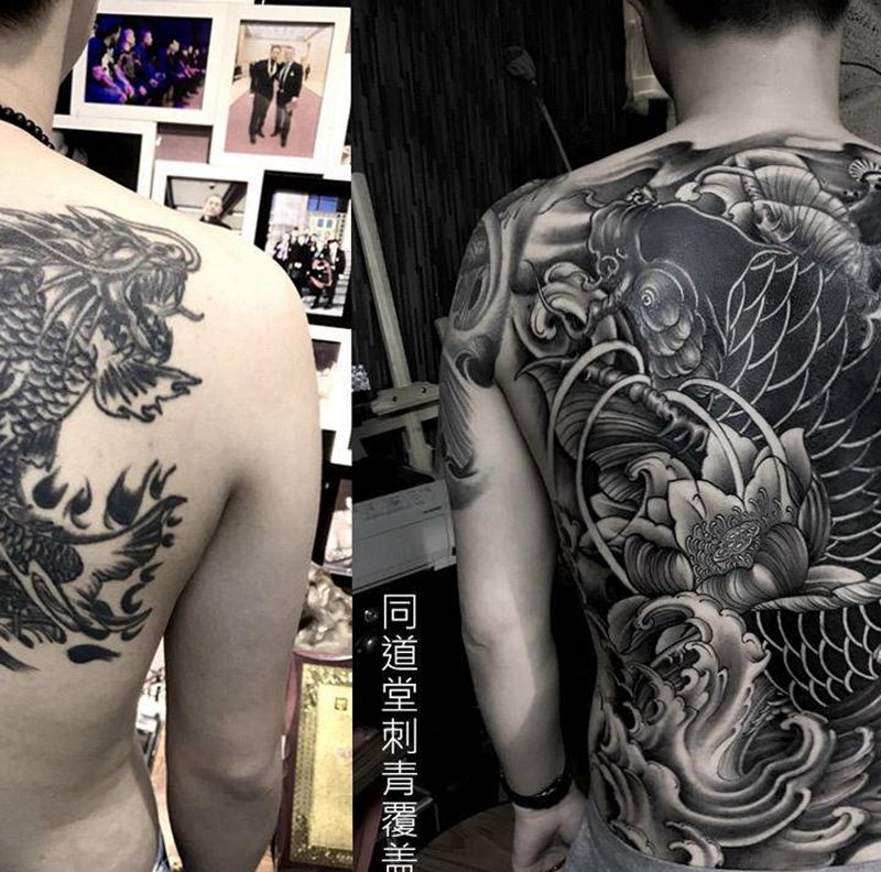 鲤鱼纹身纹身图片_背部新传统纹身图案