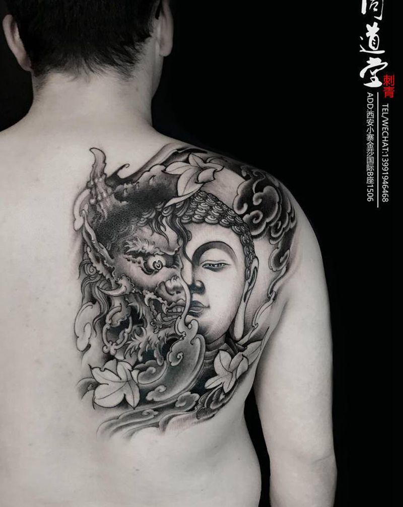 一念之间纹身图片_背部新传统纹身图案