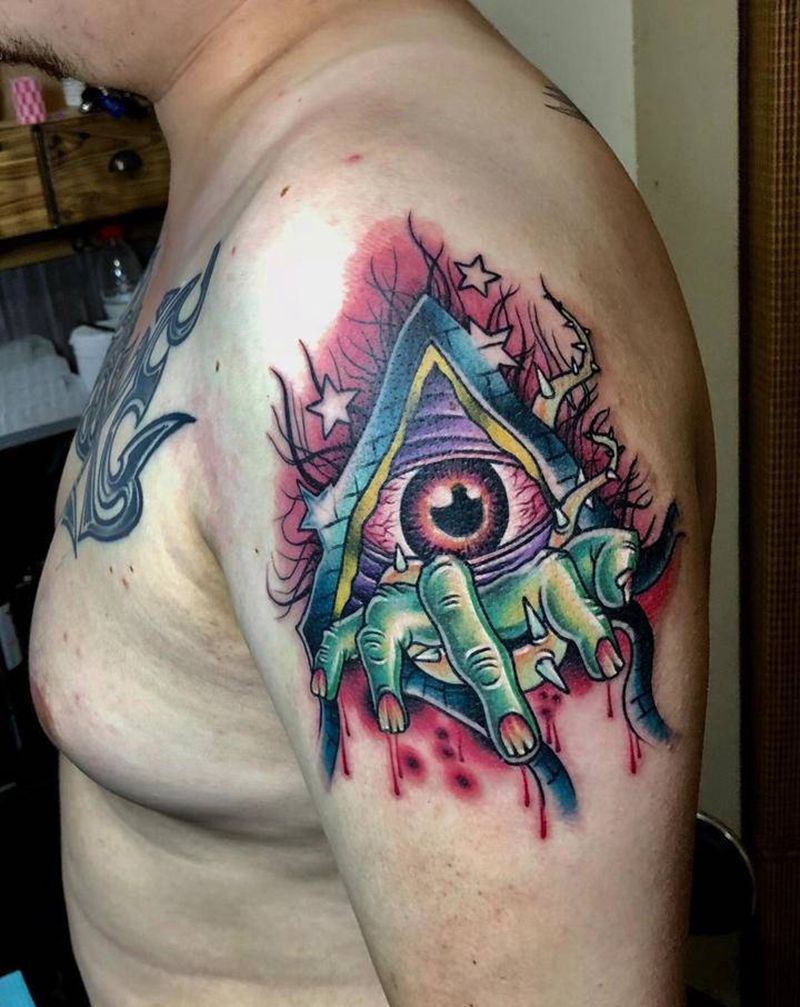 NewSchool小图纹身图片_手臂New School眼睛手纹身图案