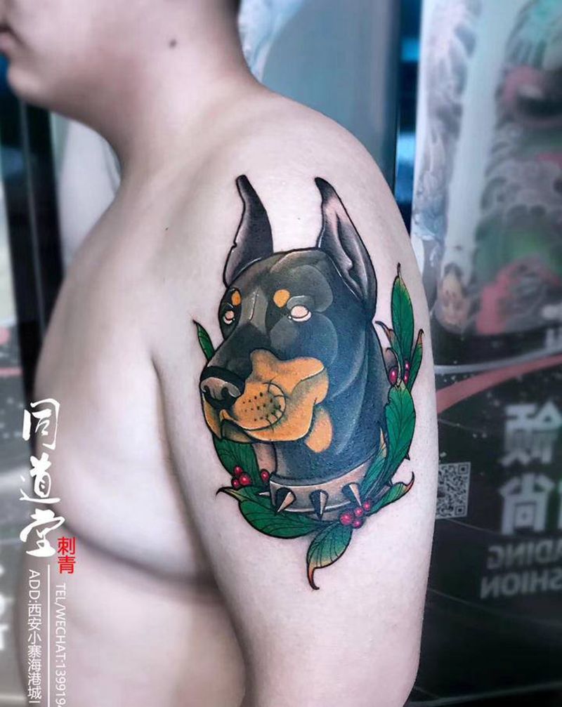 狗狗纹身图片_手臂New School狗纹身图案