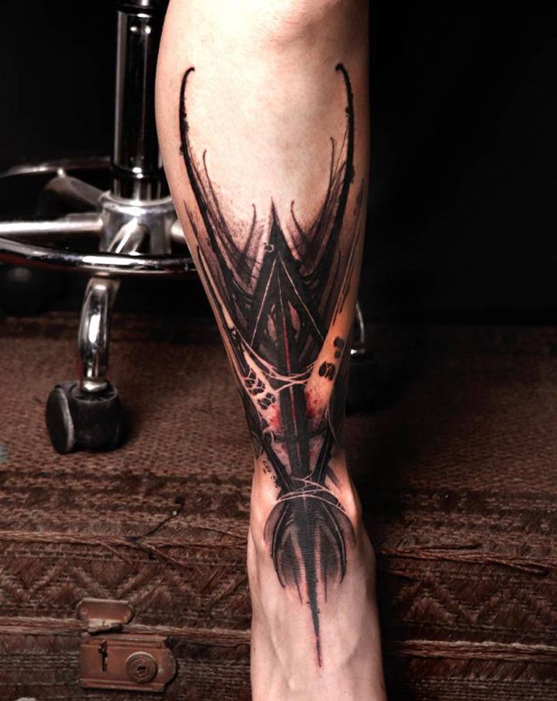 西安原创暗黑花体字纹身纹身图片_腿部脚部花体字几何暗黑花体字原创几何纹身图案