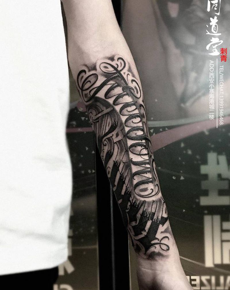 花体字小臂纹身图片_手臂花体字花体纹身图案