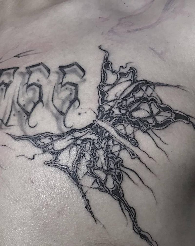 胸前暗黑纹身图片_胸部点刺暗黑纹身图案