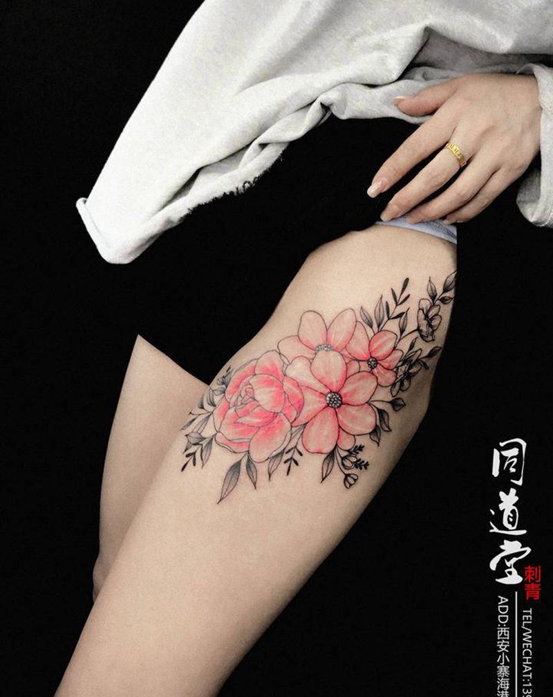 素花纹身纹身图片_手臂腿部新传统点刺纹身图案