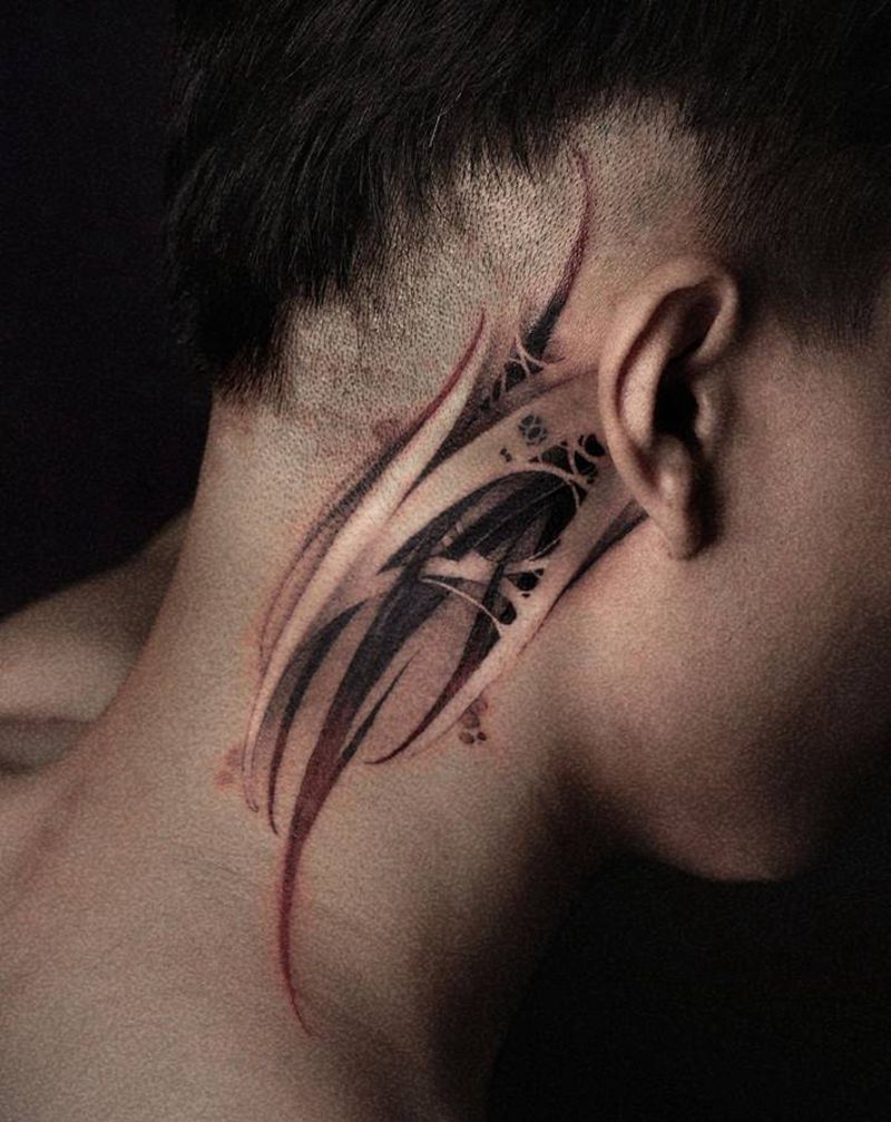 暗黑图腾纹身图片_颈部肩部图腾花体字原创花体字图腾纹身图案