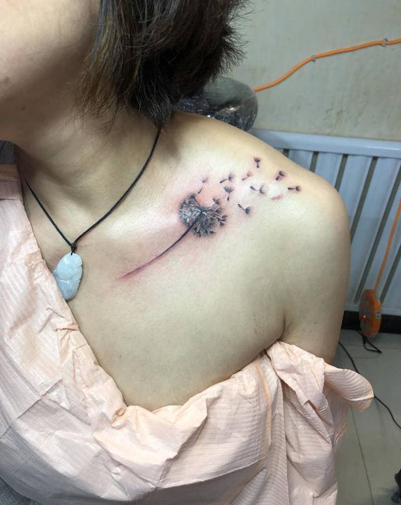 蒲公英纹身图片_胸部纹身图案