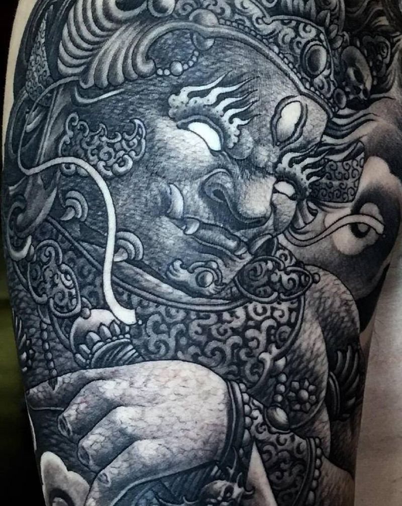 护法，靳凯原创作品纹身图片_手臂肩部老传统新传统护法原创宗教纹身图案