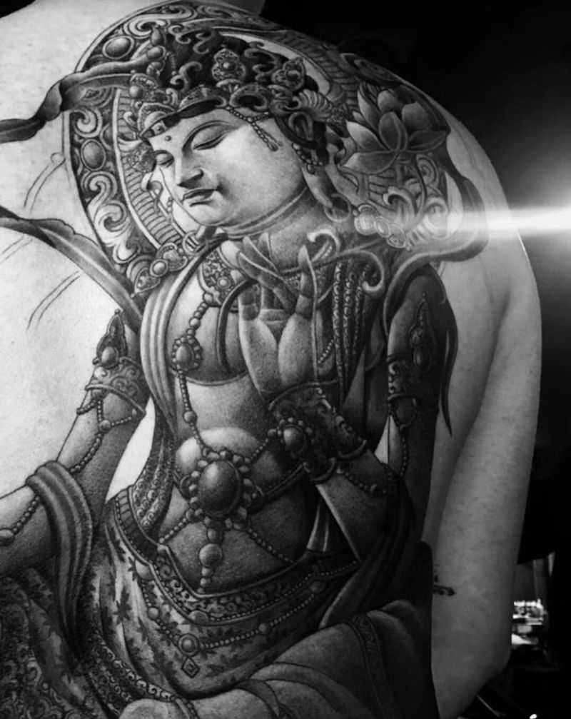 绿度母未完成，靳凯原创作品纹身图片_肩部背部新传统老传统菩萨原创纹身图案