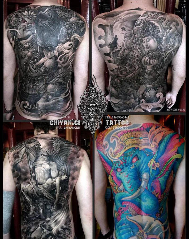 兰州赤炎刺靳凯作品纹身图片_背部新传统欧美写实纹身图案