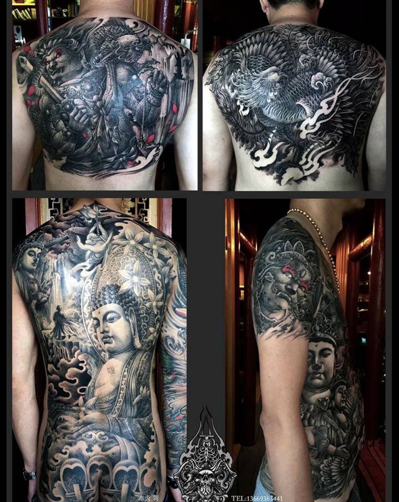 靳凯作品纹身图片_背部腰部新传统纹身图案