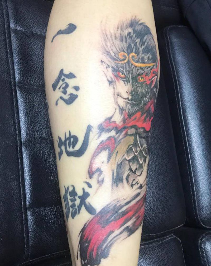 大圣纹身图片_腿部纹身图案