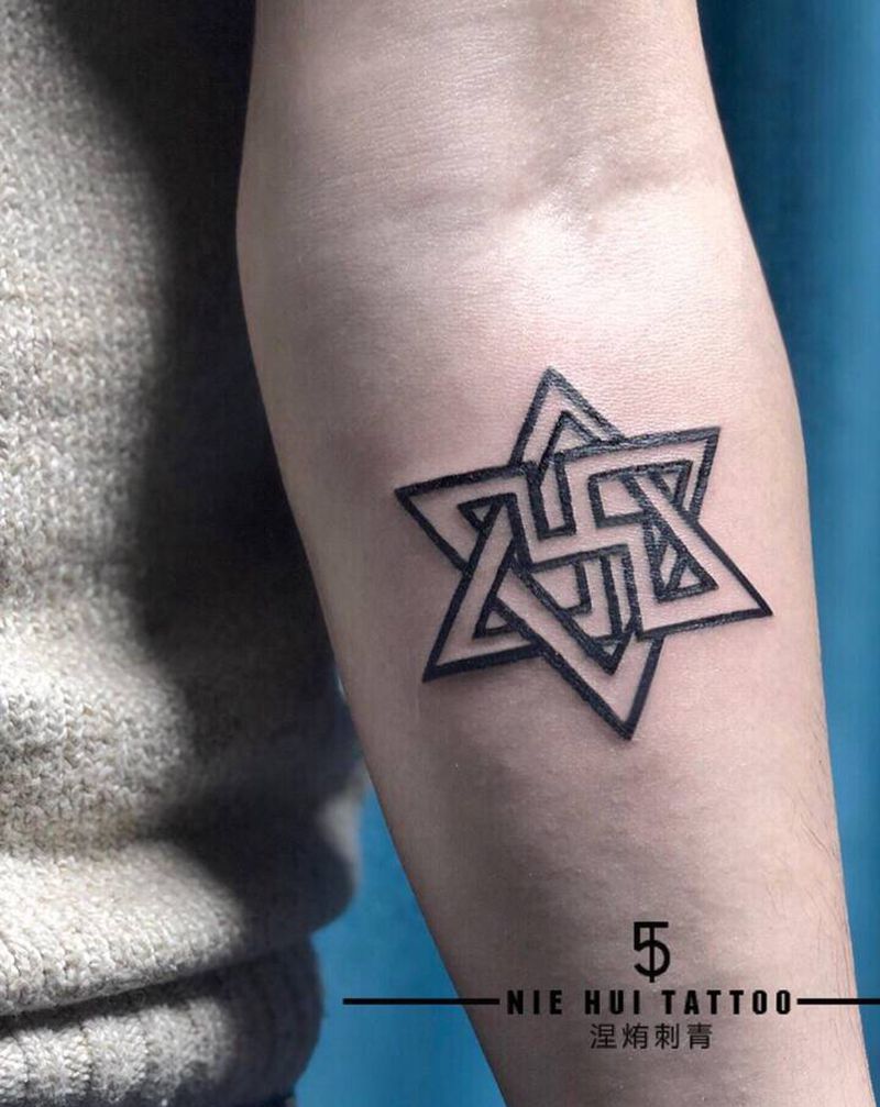 六芒星纹身图片_手臂几何纹身图案