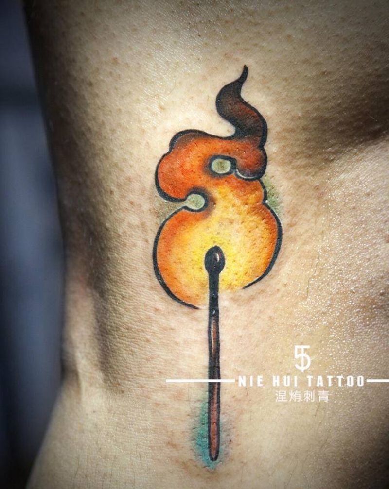 小火柴纹身图片_腿部New School纹身图案