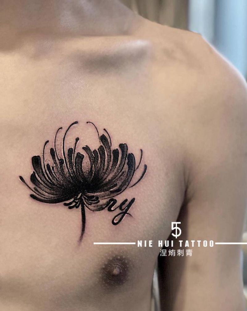 点刺 彼岸花➕英文纹身图片_胸部点刺小清新英文纹身图案