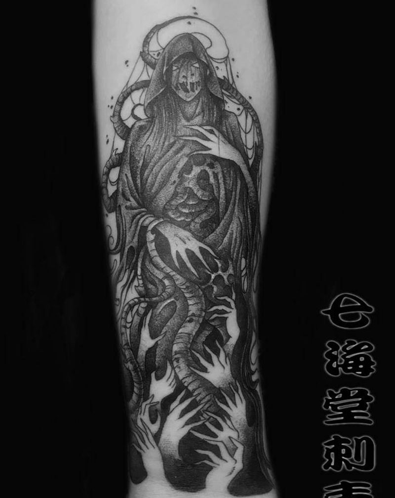 死神纹身图片_手臂点刺纹身图案