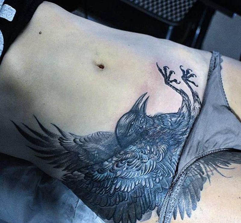 遮盖纹身图片_腹部纹身图案