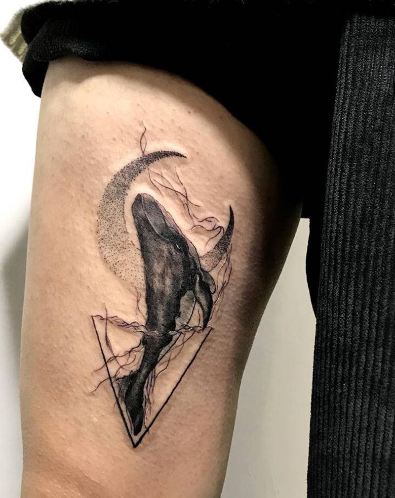 鲸鱼纹身图片_腿部鲸鱼鱼纹身图案
