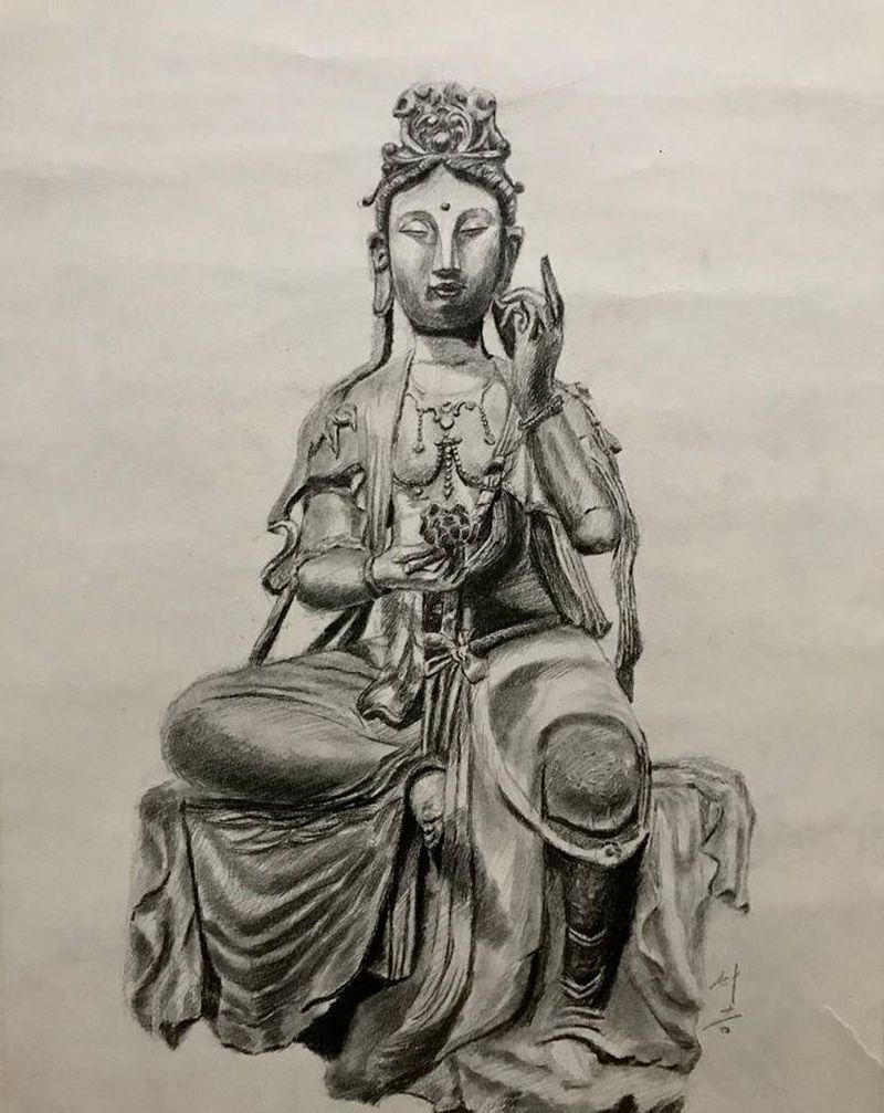 素描《菩萨》纹身图片_手稿纹身图案