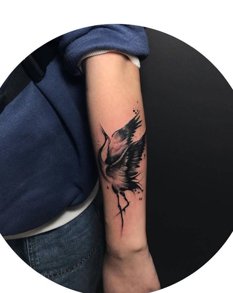 鹤鸣纹身图片_手臂水墨纹身图案
