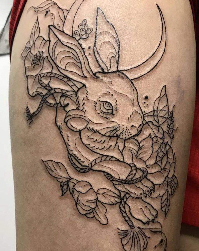 线条纹身图片_腿部纹身图案