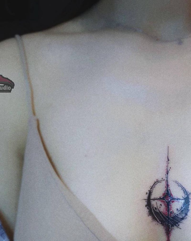 暗黑-月亮纹身图片_胸部点刺纹身图案