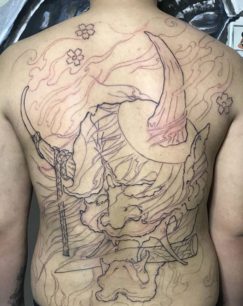 满背般若纹身图片_背部纹身图案