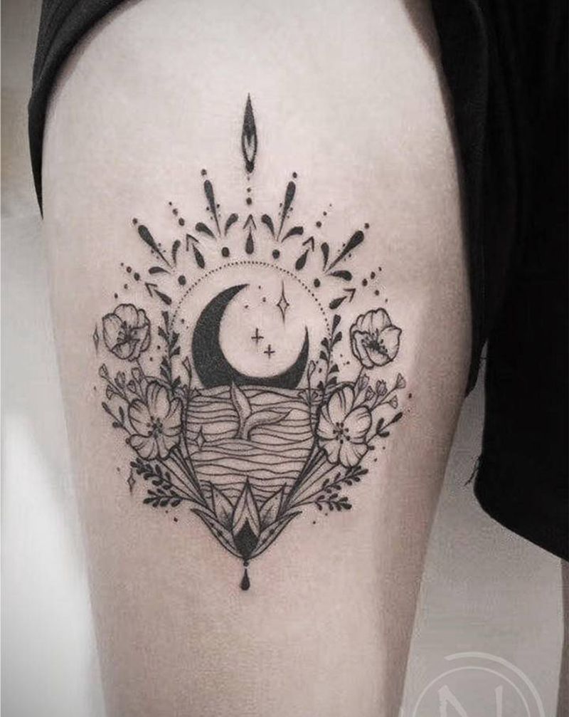 线条几何类纹身图片_腿部几何纹身图案