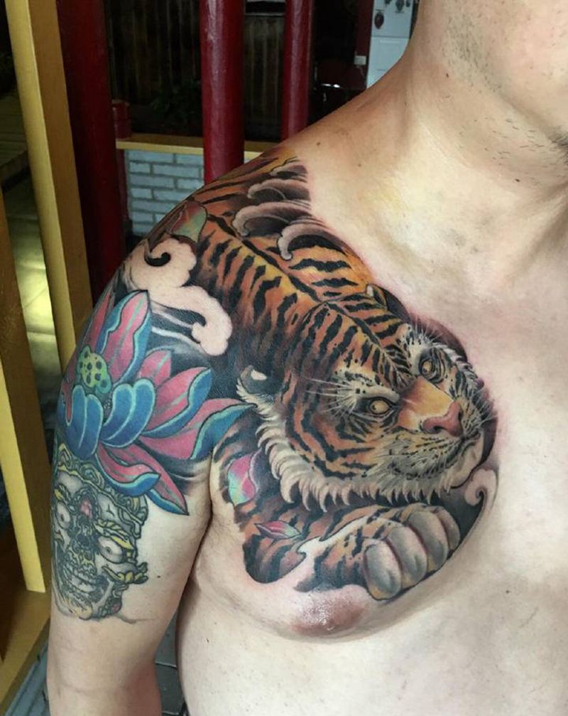 温柔的老虎已恢复。靳凯作品纹身图片_手臂肩部老传统新传统老虎原创传统纹身图案