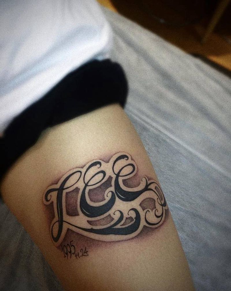 原创花体纹身图片_腿部花体字纹身图案
