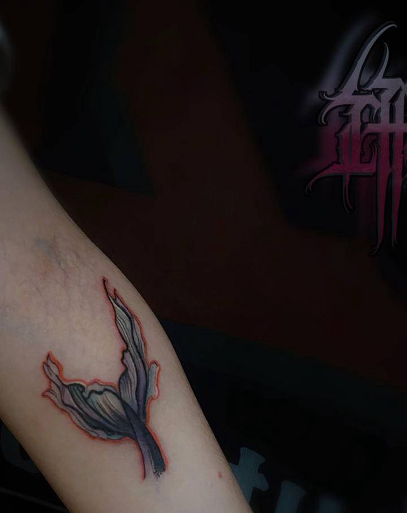 鱼尾 恢复后纹身图片_手臂水彩纹身图案