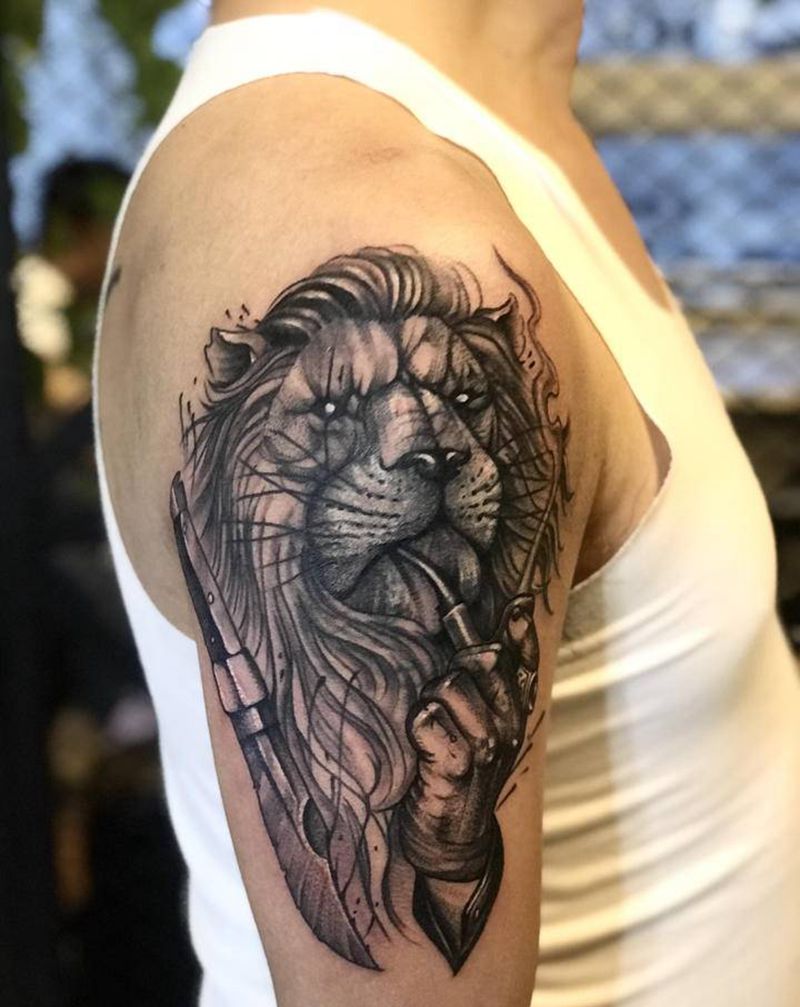 【狮】遮盖作品纹身图片_手臂纹身图案