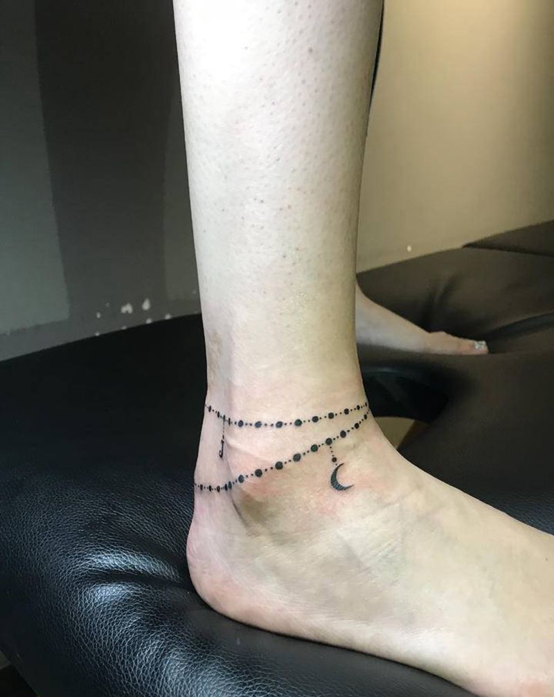 【脚链】疤痕遮盖纹身图片_脚部点刺纹身图案