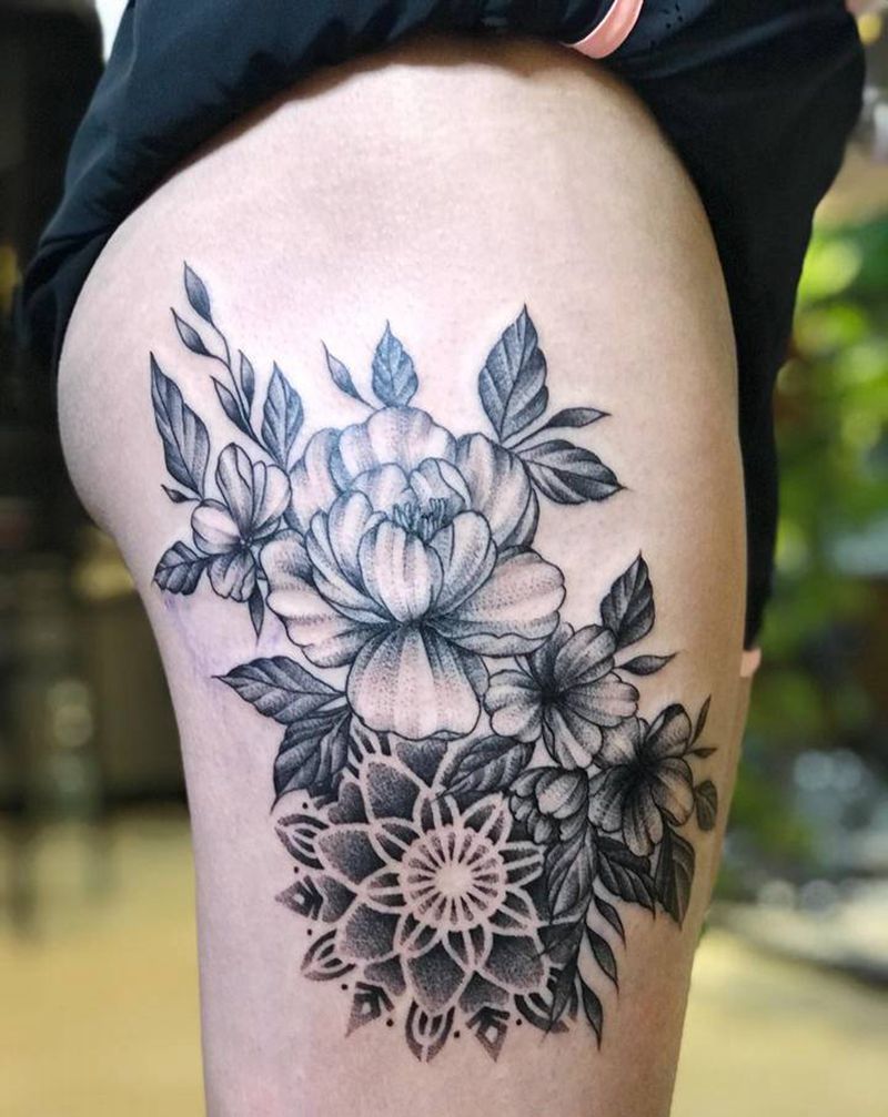 【素花】用时4h。纹身图片_腿部点刺纹身图案